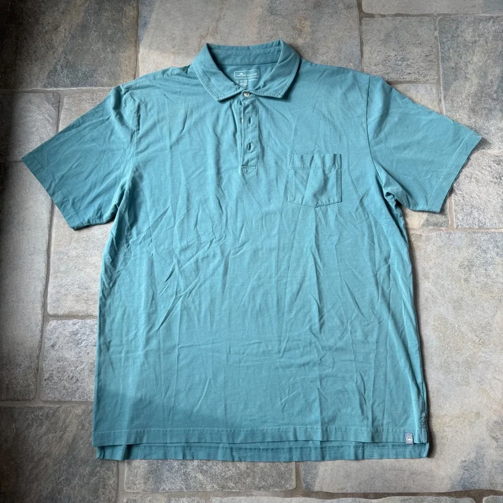 Peter Millar Seaside Wash‎ Polo Shirt L Aqua Green Stretch Cotton Comfort 1912